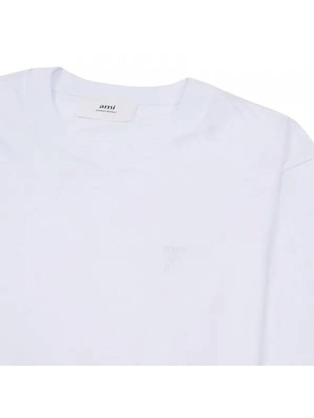 Embroidered Logo Cotton Short Sleeve T-Shirt White - AMI - BALAAN 4