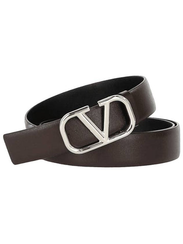 V Logo Signature Leather Belt Brown - VALENTINO - BALAAN 1