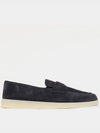 Triangle Logo Suede Loafers Navy - PRADA - BALAAN 3