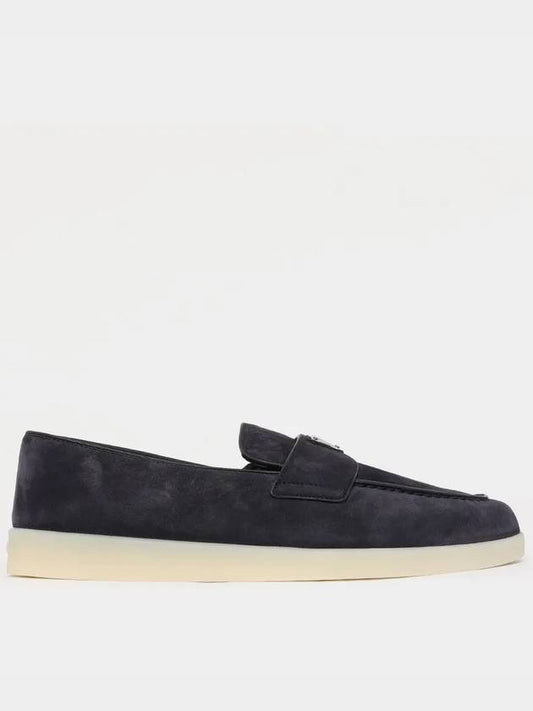 Triangle Logo Suede Loafers Navy - PRADA - BALAAN 2