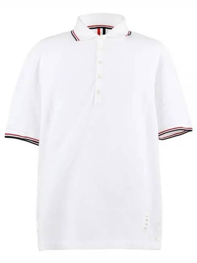 Classic Pique Stripe Short Sleeve Polo Shirt White - THOM BROWNE - BALAAN 2