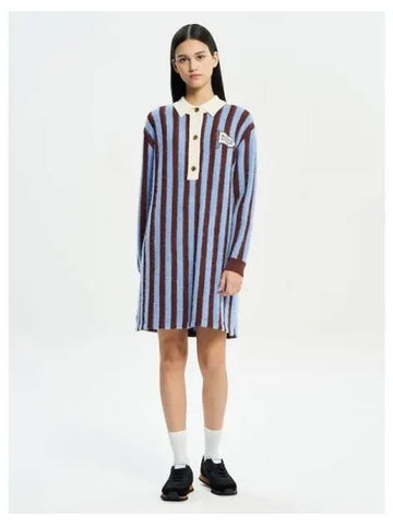 Women s striped polo t shirt dress one piece sky blue hazelnut domestic product - MAISON KITSUNE - BALAAN 1