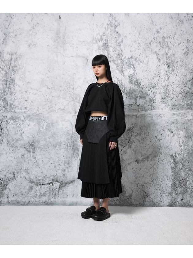 Denim Combination Pleated Skirt Black - PEOPLE OF THE WORLD - BALAAN 1