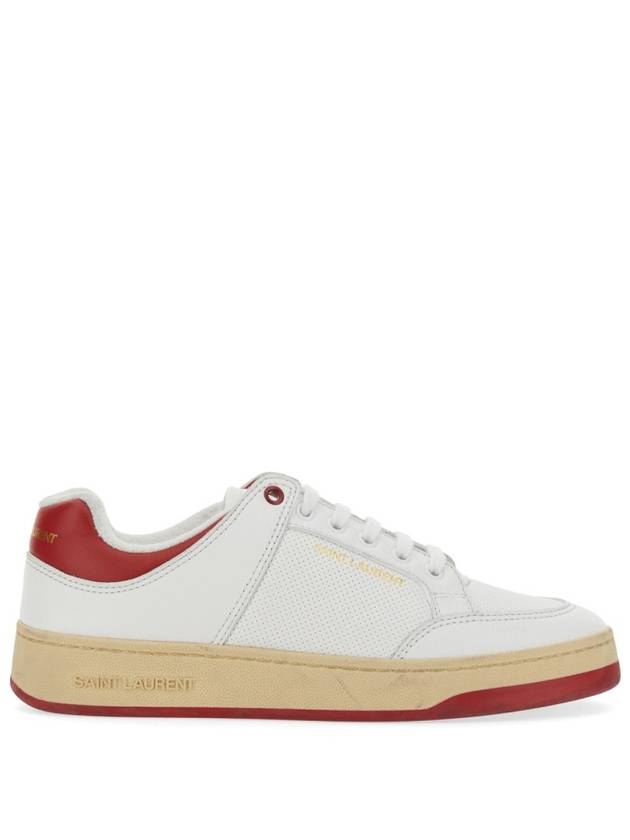 Crack Lace Up Calf Leather Low Top Sneakers White Red - SAINT LAURENT - BALAAN 3