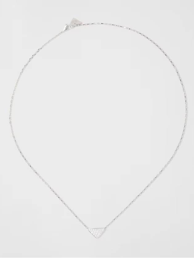 Eternal Gold Micro Triangle Pendant Necklace White and Diamonds White Gold 1JCA382FPFF020I - PRADA - BALAAN 3