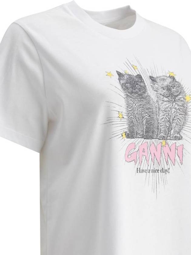 Relax Fit Basic Kitten Short Sleeved T-Shirt White - GANNI - BALAAN 5