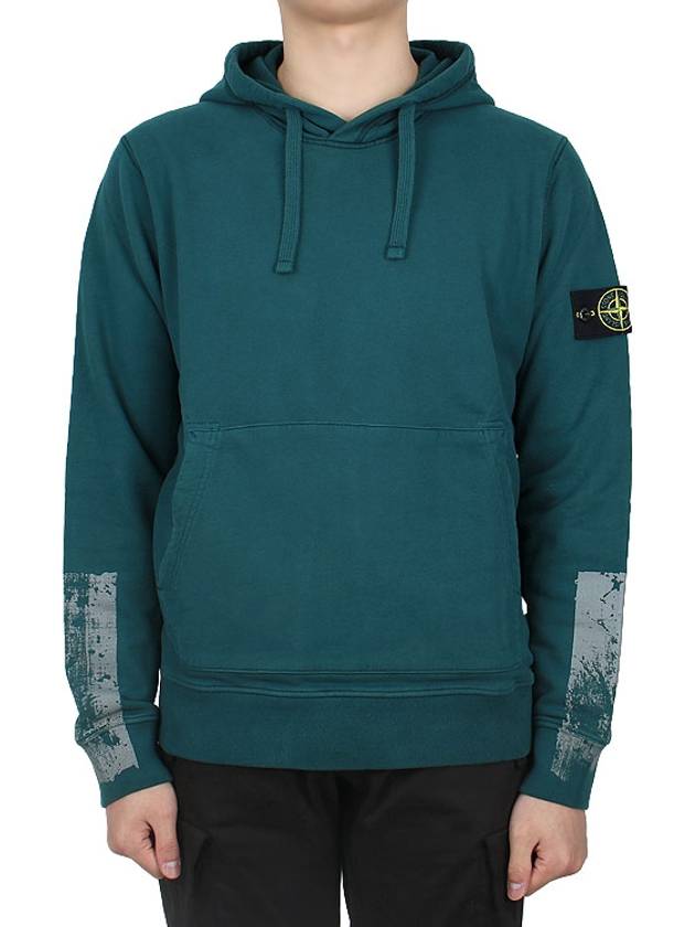 Tape For Print Brushed Cotton Fleece Hoodie Petrol Green - STONE ISLAND - BALAAN 3