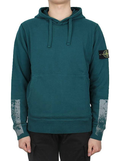 Tape For Print Brushed Cotton Fleece Hoodie Petrol Green - STONE ISLAND - BALAAN 2