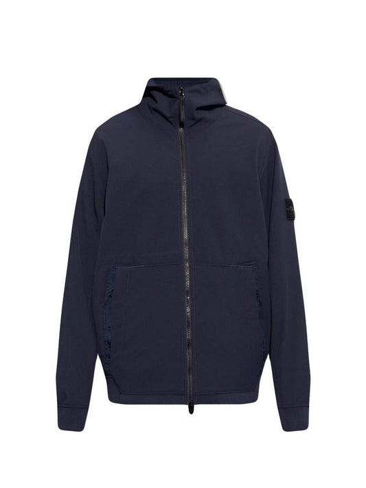 Men's Wappen Patch Softshell Zip Up Hoodie Navy - STONE ISLAND - BALAAN 1