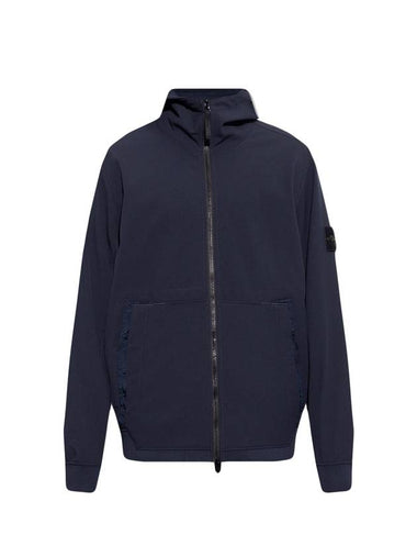 Men's Wappen Patch Softshell Zip Up Hoodie Navy - STONE ISLAND - BALAAN 1