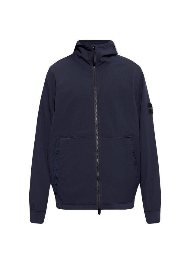 Men's Wappen Patch Softshell Zip Up Hoodie Navy - STONE ISLAND - BALAAN 1