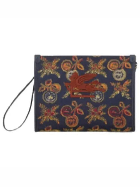 Embroided Logo Jacquard Clutch Bag Navy - ETRO - BALAAN 2