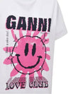 Logo Smile Print Organic Cotton Jersey Short Sleeve TShirt White - GANNI - BALAAN 2