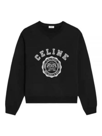 Logo Crew Neck Loose Cotton Fleece Sweatshirt Black - CELINE - BALAAN 2