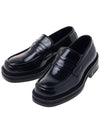 silver tone heart logo leather loafers black - AMI - BALAAN.