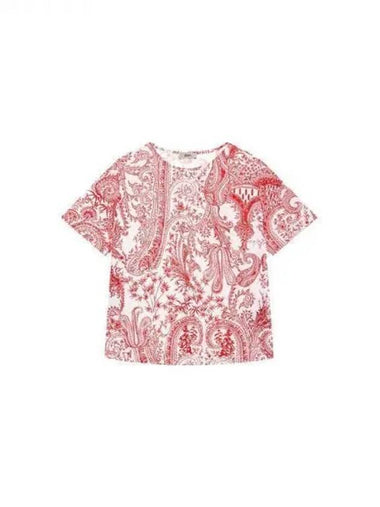 Women s Leaf Print Cotton T Shirt Red 271700 - HERNO - BALAAN 1