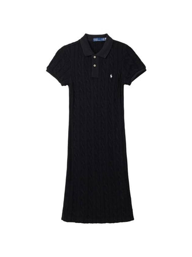 Cable Polo Knit Midi Dress Black - POLO RALPH LAUREN - BALAAN 1