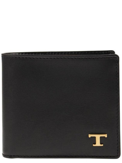 Men's Logo Plaque Leather Half Wallet Black - TOD'S - BALAAN 2