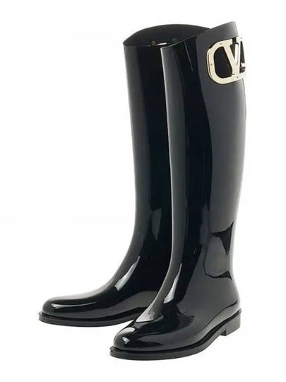 V Logo Leather Rain Boots Black - VALENTINO - BALAAN 2