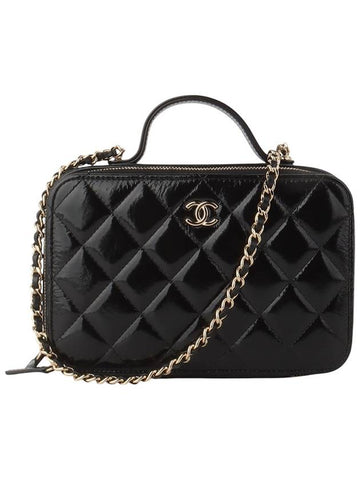 AS3538 Shiny Lambskin Vanity Top Handle Gold Chain Cross Bag Department Store Invoice 34103 - CHANEL - BALAAN 1