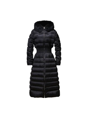 Women's Logo Fur Hood Long Padding Black - PRADA - BALAAN 1