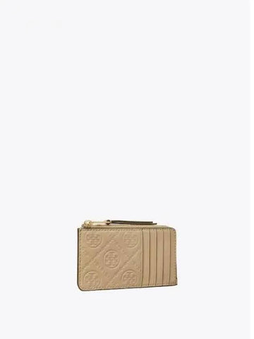 Monogram leather zip up card wallet case clay domestic product GM0024080695758 - TORY BURCH - BALAAN 1