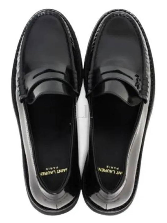 Women's Chunky Penny Slippers Smooth Leather Loafers Black - SAINT LAURENT - BALAAN 2