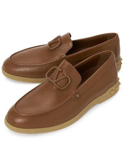 V Logo Leather Loafers Brown - VALENTINO - BALAAN 2