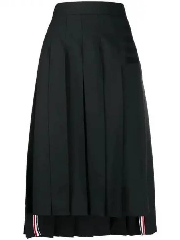 4 Bar Logo Plain Weave Wool Pleated Skirt Navy - THOM BROWNE - BALAAN 2