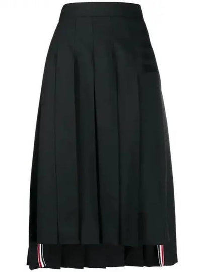 4 Bar Logo Plain Weave Wool Pleated Skirt Navy - THOM BROWNE - BALAAN 2