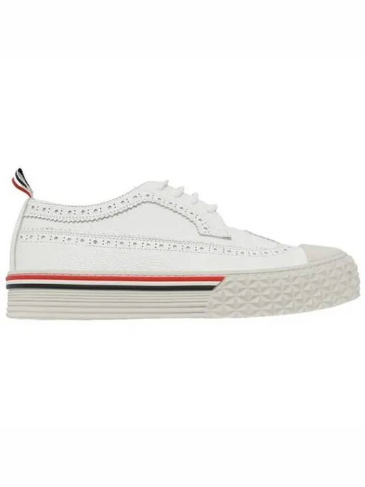 Three Stripes Leather Low Top Sneakers White - THOM BROWNE - BALAAN.