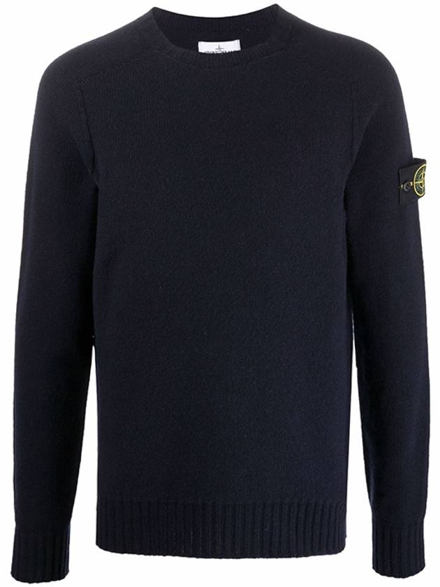 Waffen Patch Round Neck Wool Knit Top Navy - STONE ISLAND - BALAAN 2