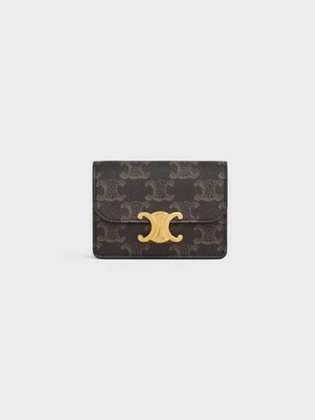 Triomphe Canvas Flap Card Holder Tan Brown - CELINE - BALAAN 2