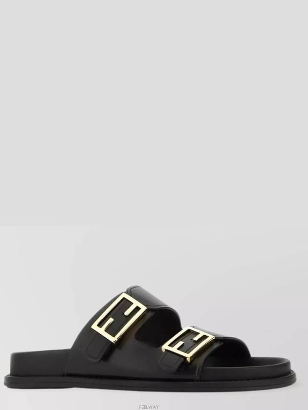 Women's FF Leather Fill Flat Sandals Slippers Black - FENDI - BALAAN 2