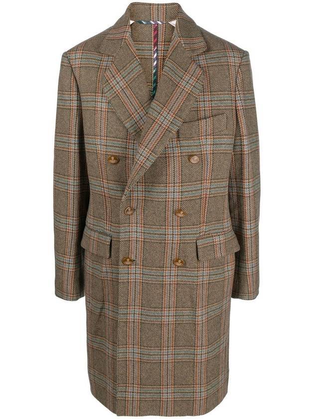 Men's Breasted Check Double Coat Brown - VIVIENNE WESTWOOD - BALAAN.