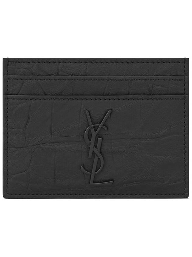 Monogram Crocodile Leather Card Wallet Black - SAINT LAURENT - BALAAN 2