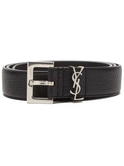 Grained Leather Silver Monogram Belt Black - SAINT LAURENT - BALAAN 2