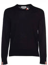 Intarsia Stitch Crew Neck Merino Wool Knit Top Navy - THOM BROWNE - BALAAN 2