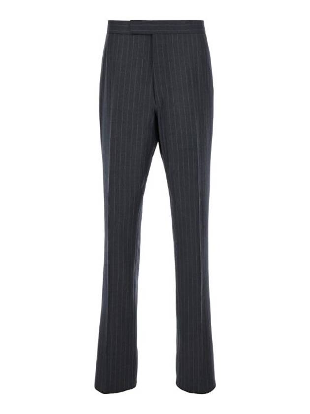 Pinstripe wool straight pants gray - THOM BROWNE - BALAAN 1