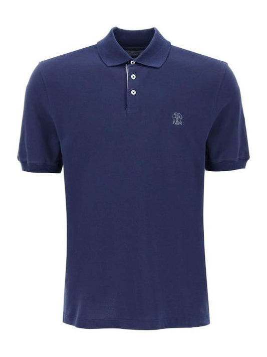 Logo Cotton Polo Shirt Navy - BRUNELLO CUCINELLI - BALAAN 1