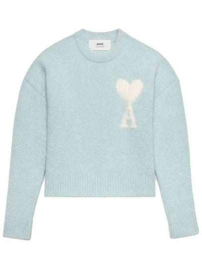 Intarsia Heart Logo Knit Top Blue - AMI - BALAAN 2