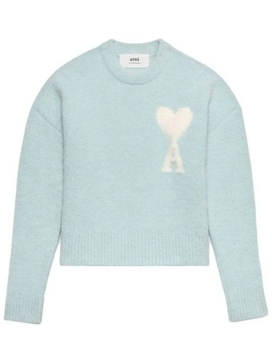 Intarsia Heart Logo Knit Top Blue - AMI - BALAAN 2