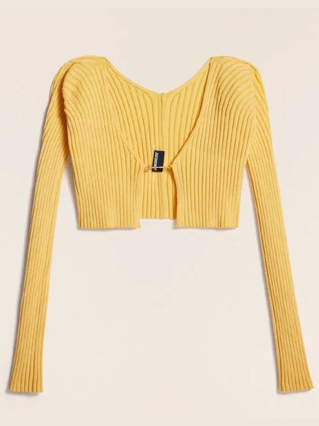 La Maille Pralu Micro Charm Logo Cardigan Yellow - JACQUEMUS - BALAAN 4