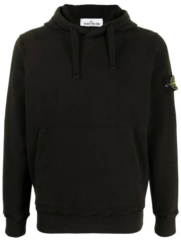 Wappen Patch Brushed Cotton Fleece Hoodie Black - STONE ISLAND - BALAAN 3