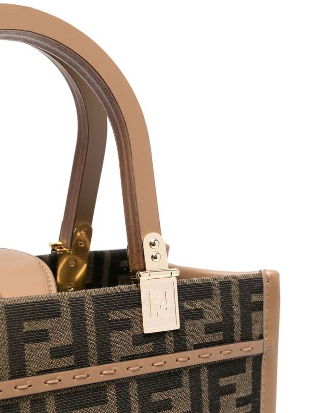 Sunshine FF Jacquard Fabric Small Tote Bag Brown - FENDI - BALAAN 6