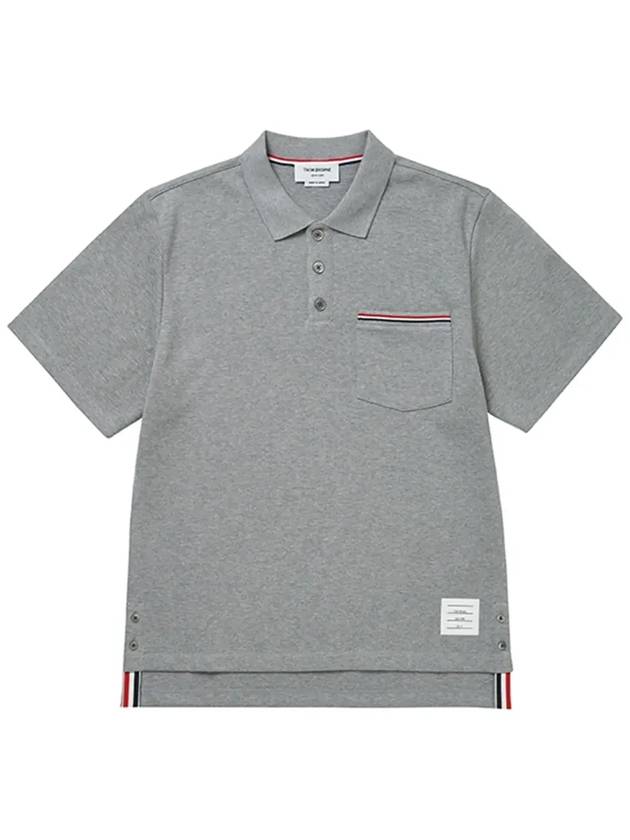 RWB Pocket Interlock Cotton Short Sleeve Polo Shirt Grey - THOM BROWNE - BALAAN 4