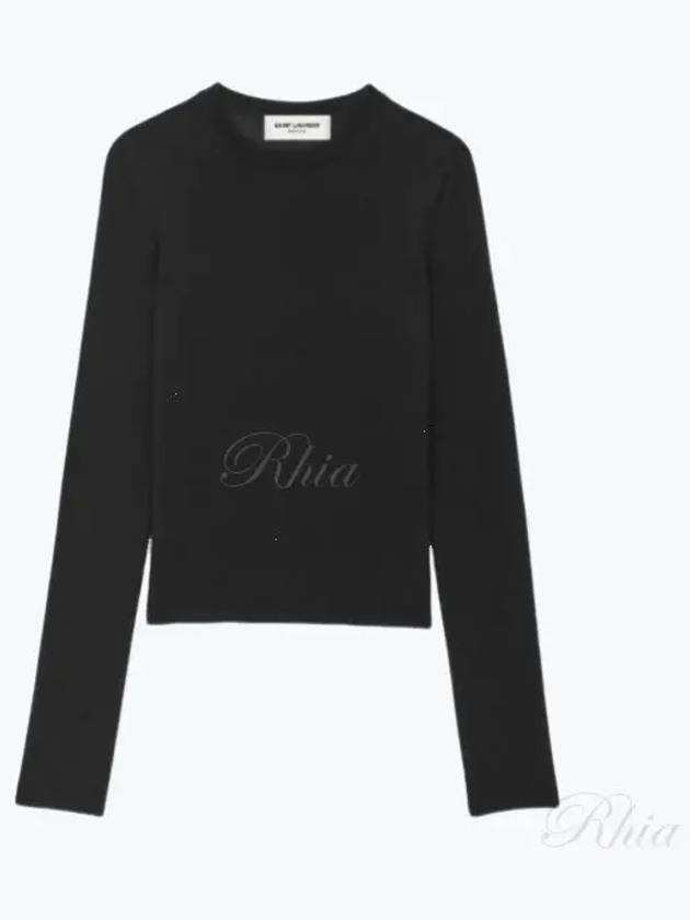 Crew Neck Cashmere Wool Silk Knit Top Black - SAINT LAURENT - BALAAN 2