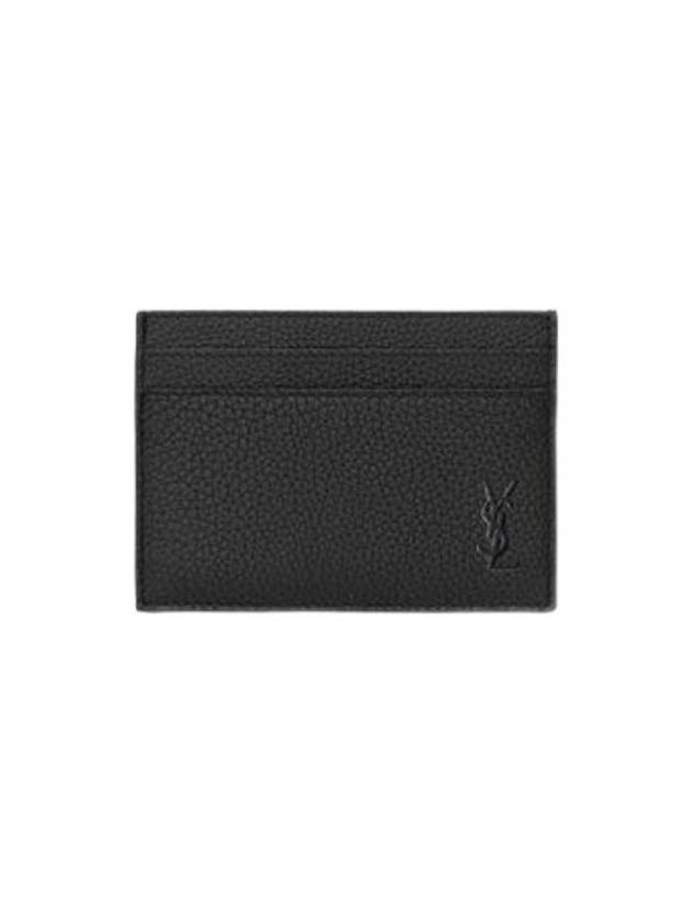 Casandra Shadow Grain Leather Card Wallet Black - SAINT LAURENT - BALAAN 1