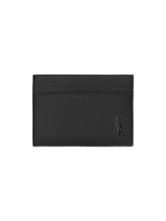 Casandra Shadow Grain Leather Card Wallet Black - SAINT LAURENT - BALAAN 1