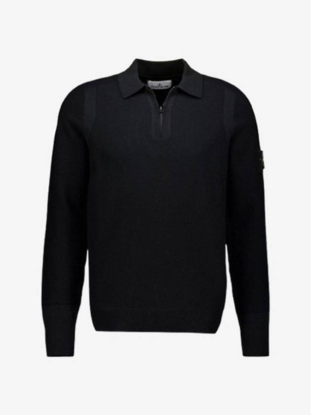 Half Zip Knit Polo Shirt Black - STONE ISLAND - BALAAN 2